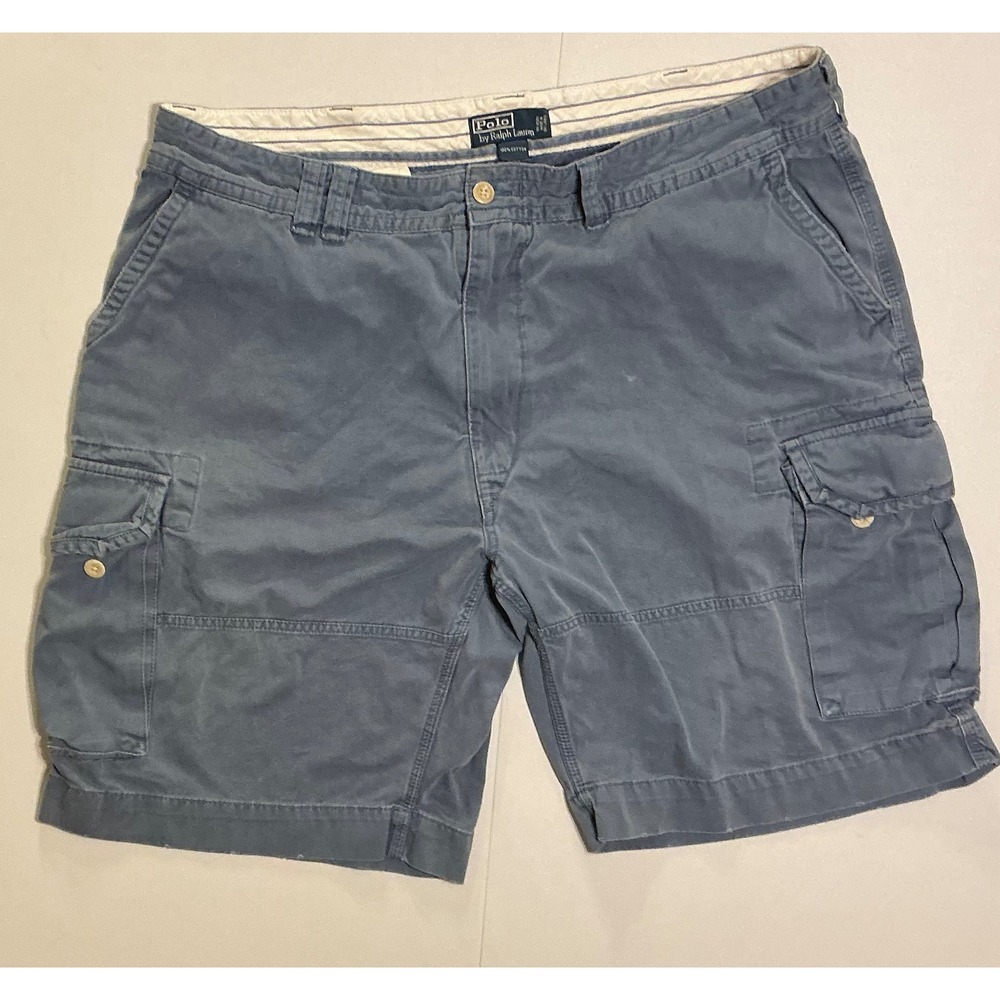 Y2K VTG Polo Ralph Lauren Mens Cargo Shorts Faded Navy Cotton Sz 42 Relaxed Fit